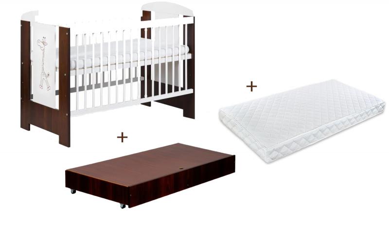 Patut Klups Little Giraffe Wenge cu Sertar si Saltea