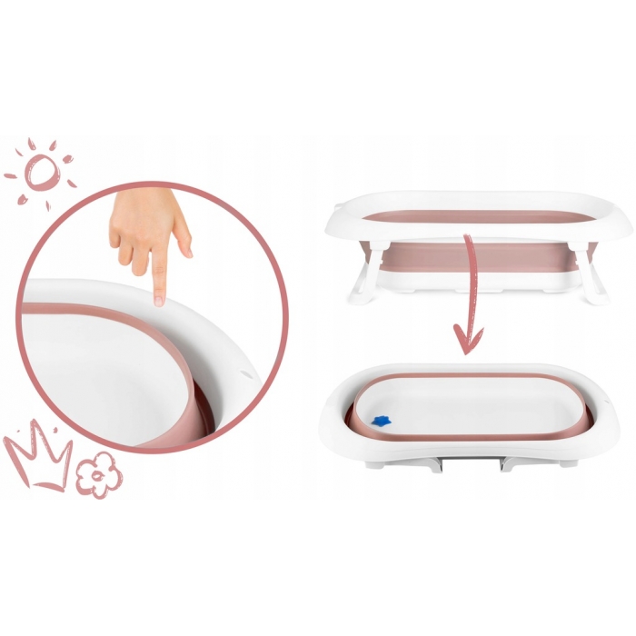 Cadita de baie Ricokids roz, pliabila cu dop termic