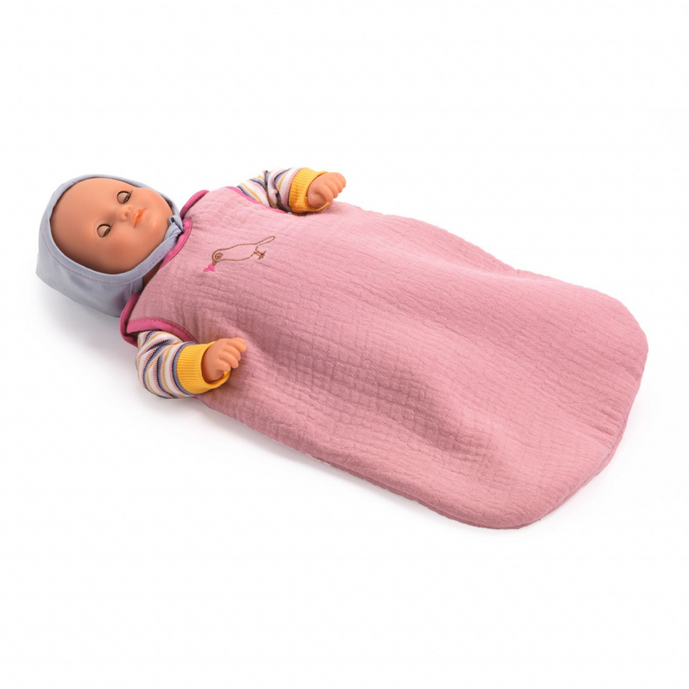 Sac de Dormit Păpuși Djeco, Bumbac Matlasat, Roz