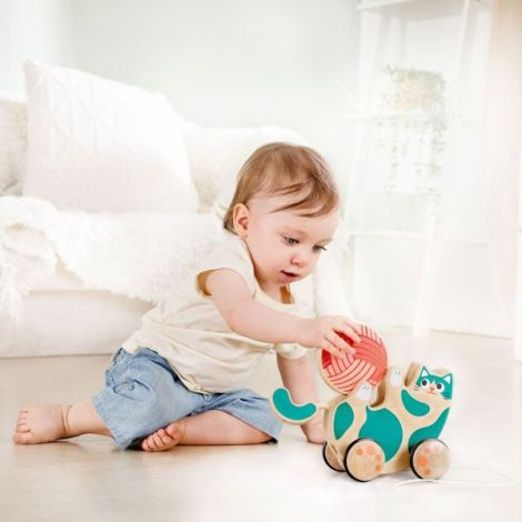 Hape Pisicuta din Lemn cu Ghem de Tras - imagine 2