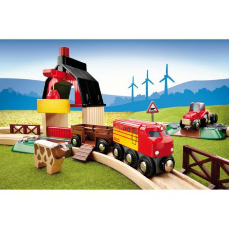 Set Tren la Ferma Brio, 20 Piese, Lemn - imagine 7