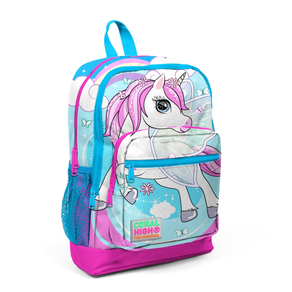 Ghiozdan Coral High Bleu cu Unicorn, 4 Compartimente