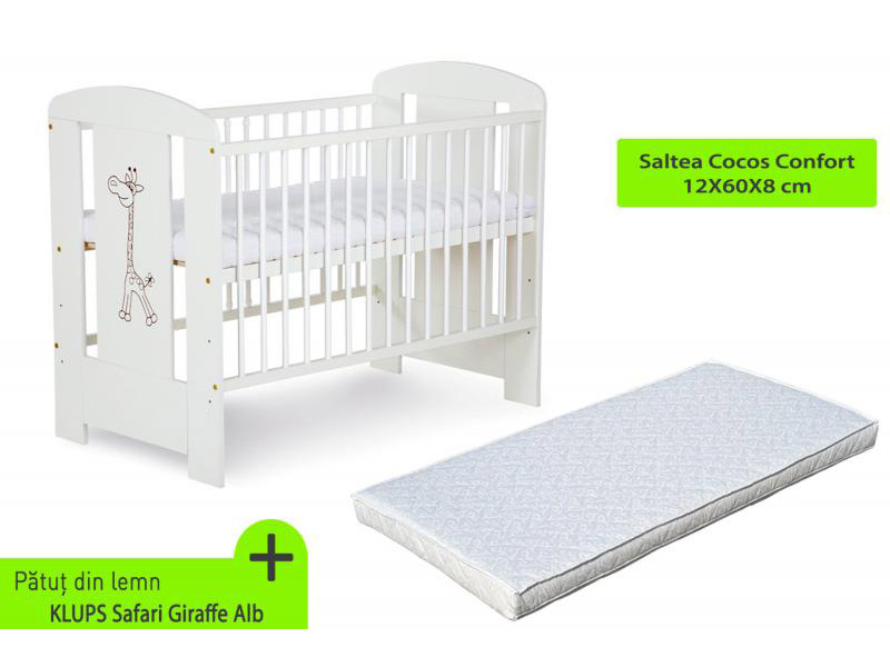 Patut Klups Safari Giraffe Alb cu Saltea