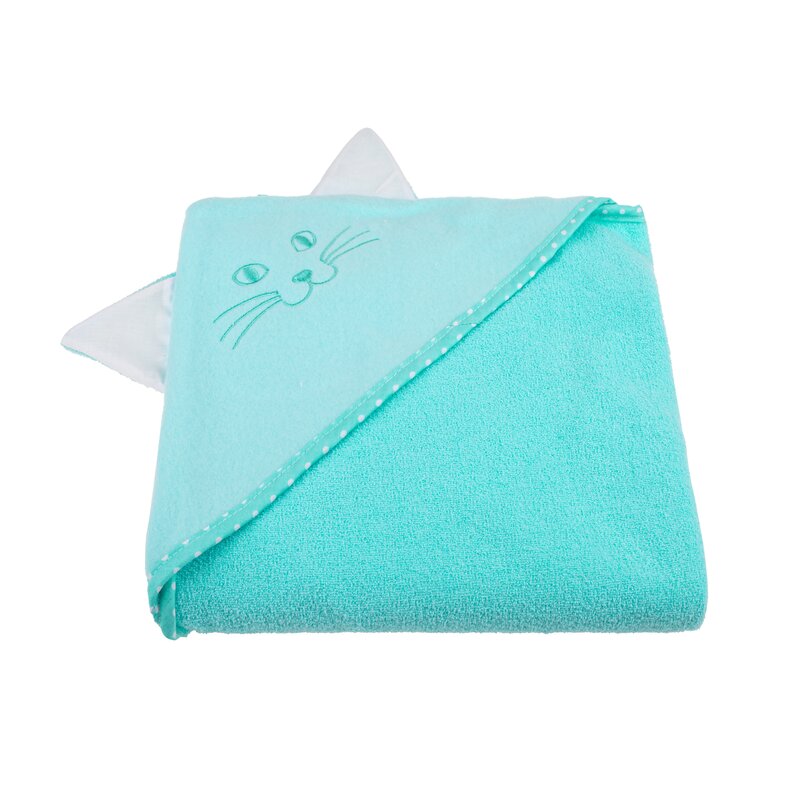 Prosop cu gluga Qmini Aqua Cat, bumbac, 80x80 cm - imagine 2
