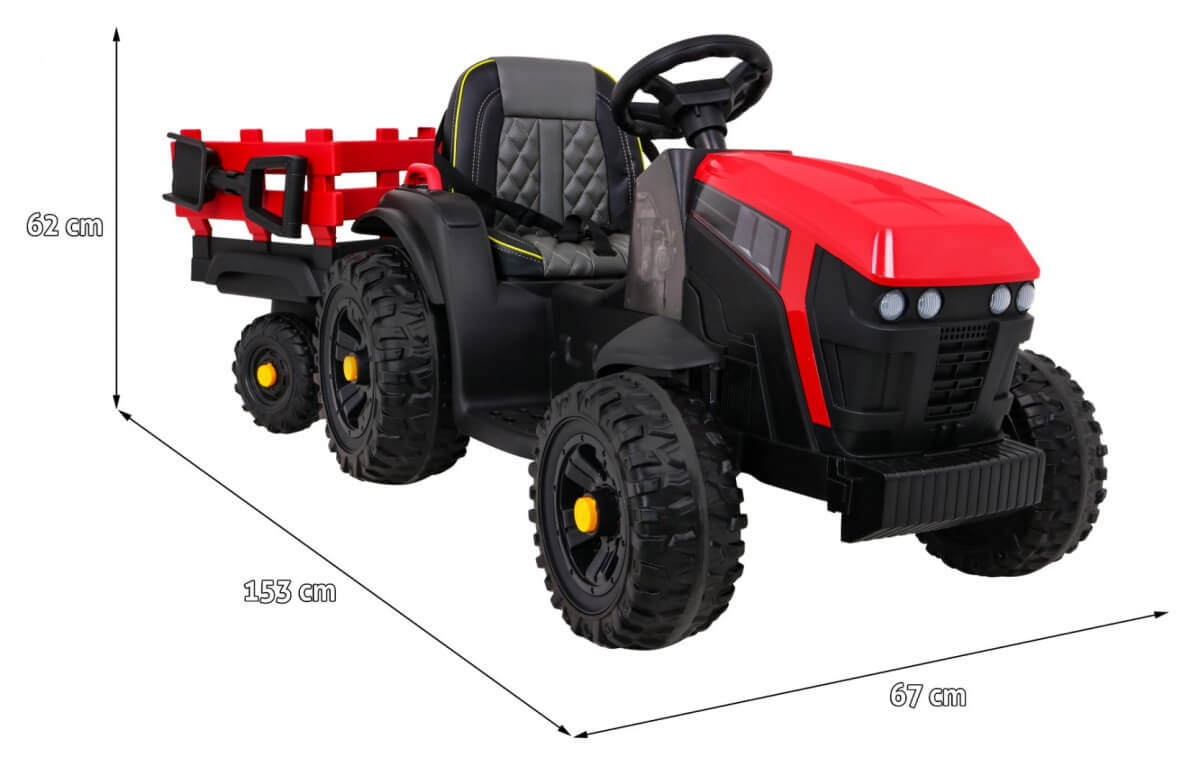 Tractor Electric Copii Titanium Roșu cu Remorcă - imagine 2