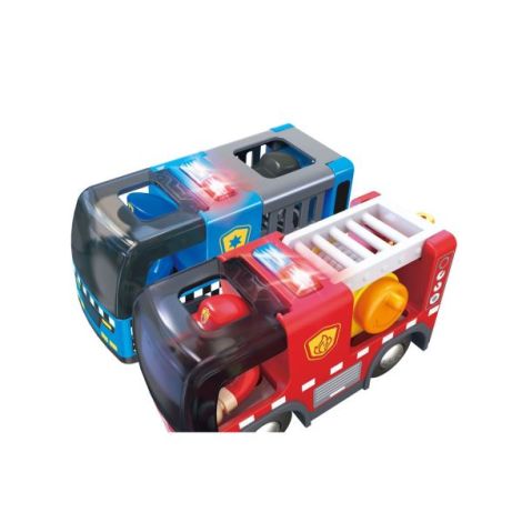 Hape Set Tren + Urgențe 55 piese - Jucarie Lemn - imagine 5