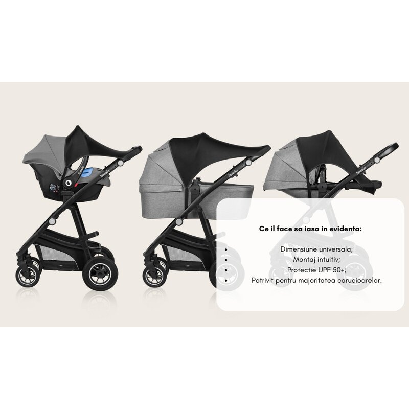 Parasolar Lionelo UPF 50+, 53x51 cm, Negru - imagine 2