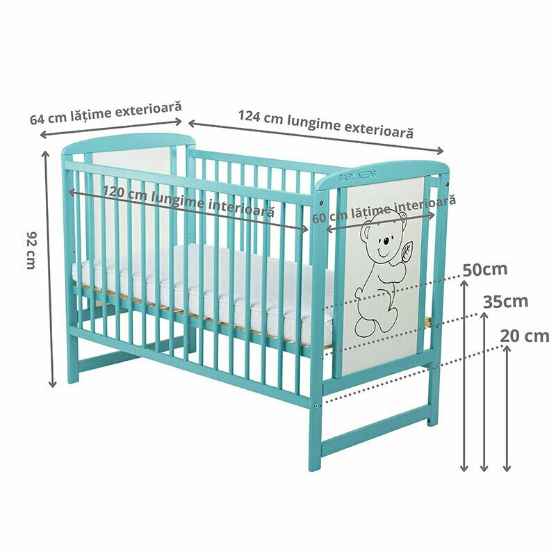 Patut Timmi BabyNeeds, Lemn, Laterala Culisanta, Mint - imagine 4