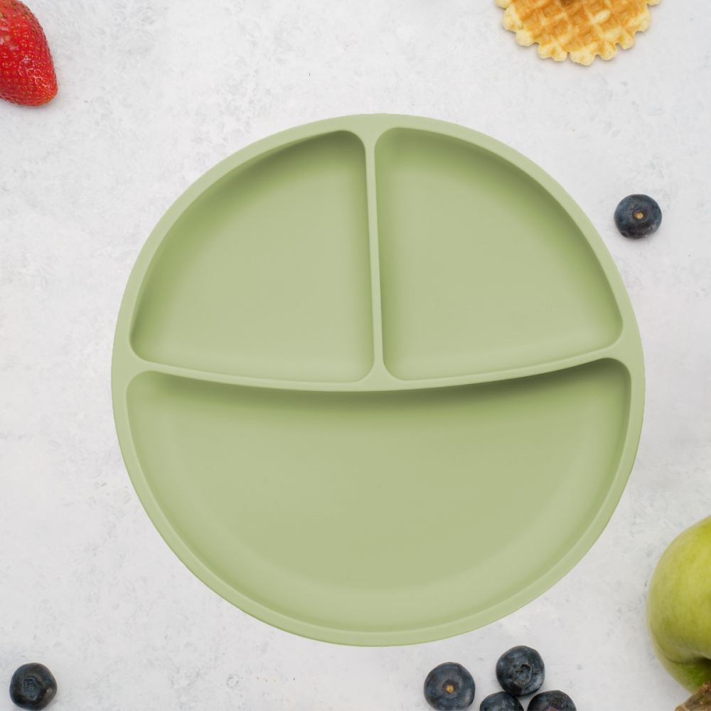 Farfurie Silicon AppeKids cu Ventuza, Raw Green
