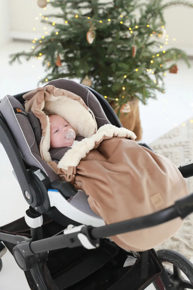 Sac Iarnă Carucior Babyly Velvet Premium, Bej, Impermeabil