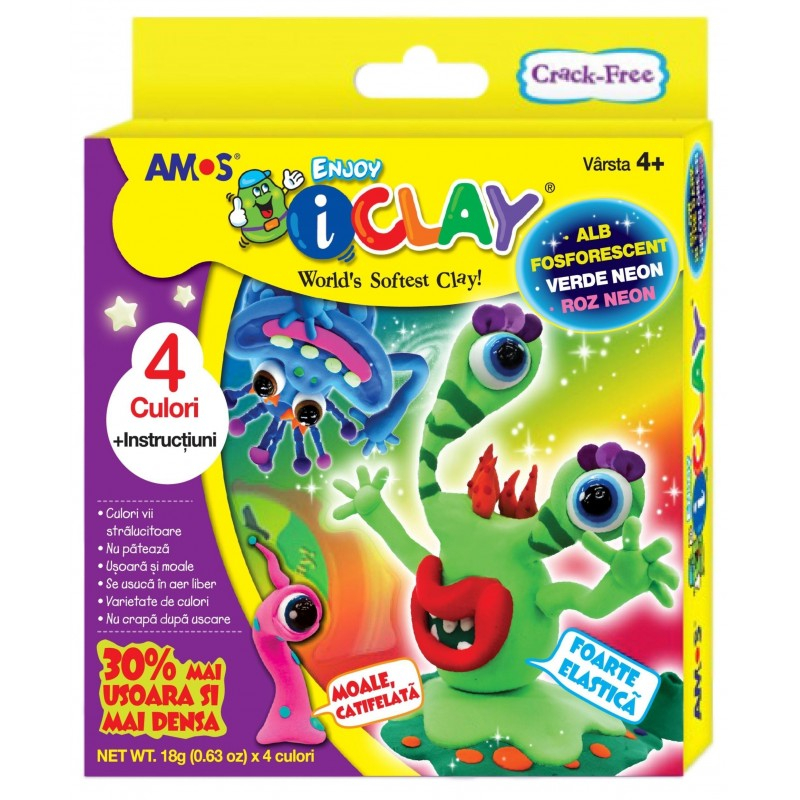 Set Plastilina iClay 4 Culori Amos, Fosforescent