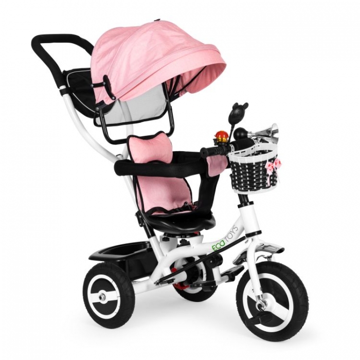 Tricicleta Ecotoys Roz, Roti Gonflabile, Scaun Reversibil - imagine 8