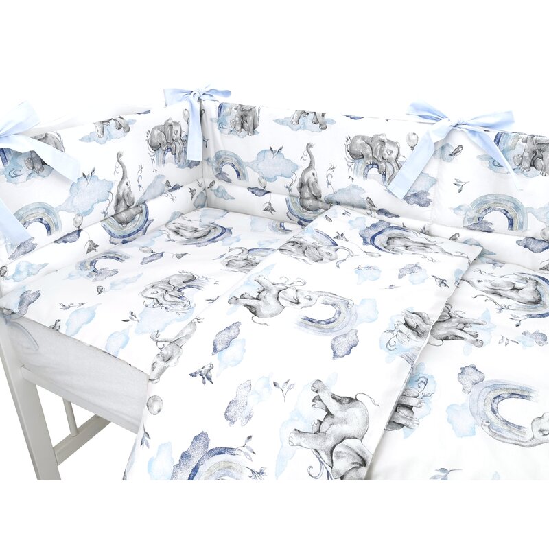 Lenjerie pat Qmini Elephants 120x60 cm cu protecție - imagine 2