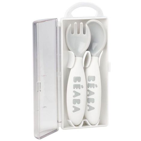 Set Beaba linguriță și furculiță ergonomică gri - imagine 2