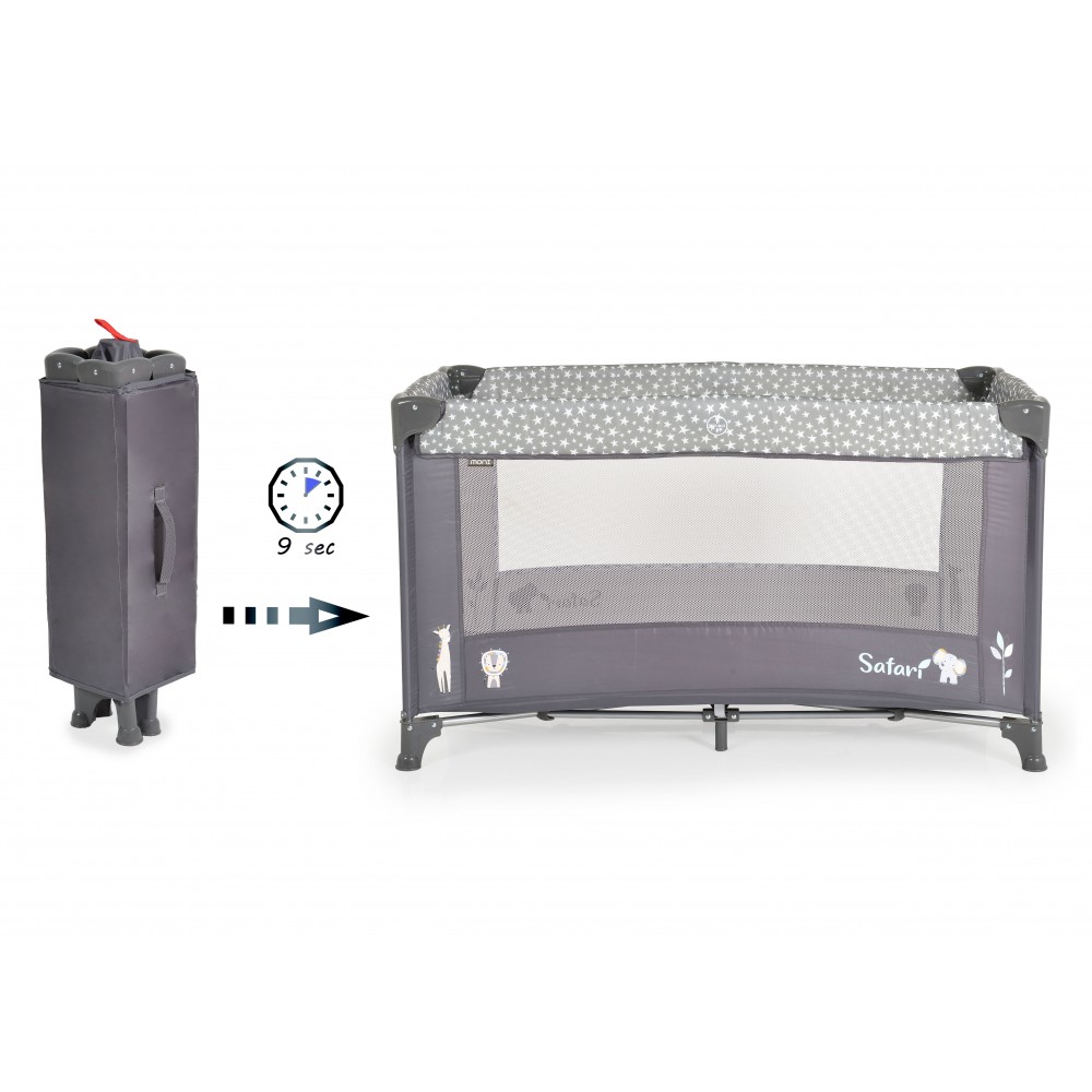 Patut Pliabil Moni Safari Graphite cu Saltea