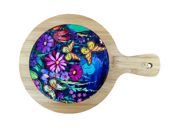 Tocator Decorativ Floral Ceramica și Bambus | Kitchenware