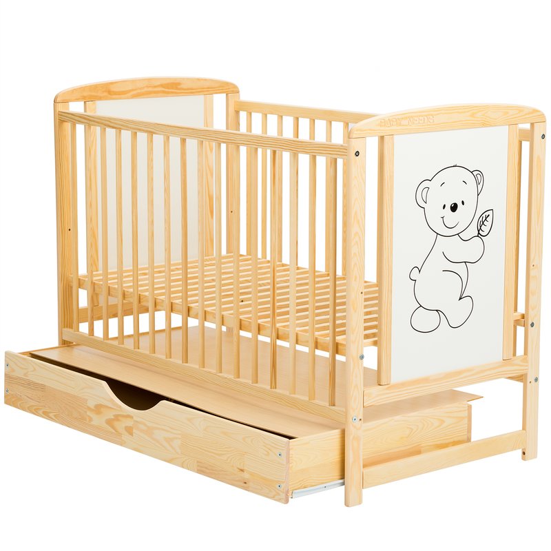 Patut Timmi BabyNeeds 120x60 cu Sertar, Lemn Masiv - imagine 4