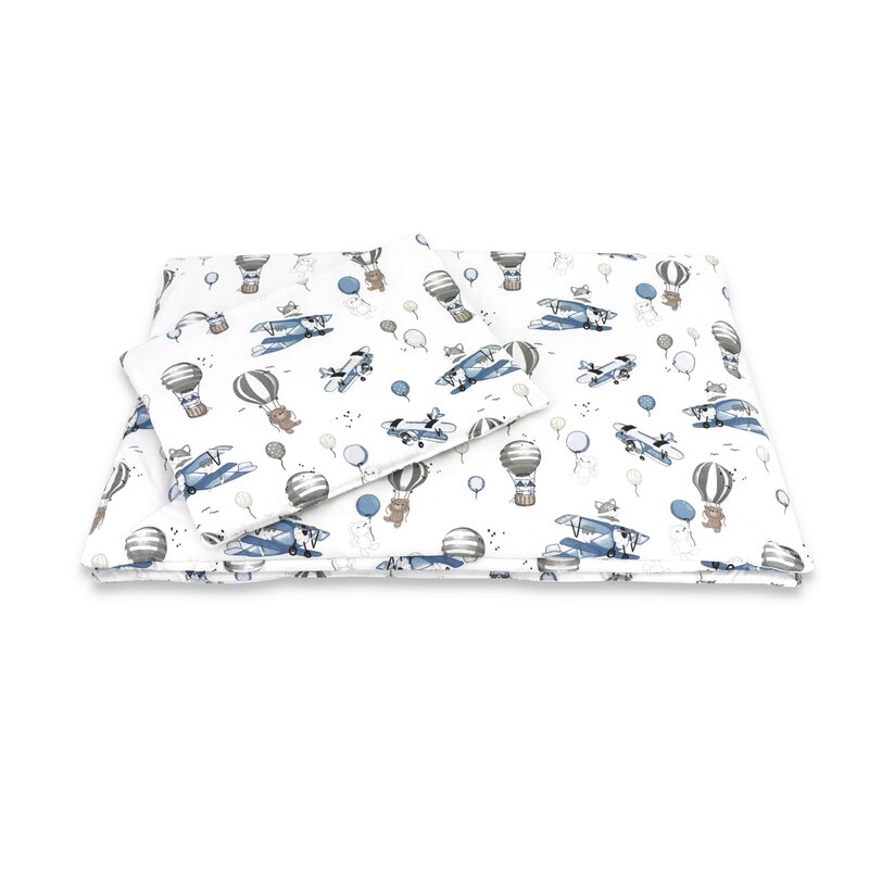 Lenjerie patut MimiNu 5 piese Bumbac Blue Plane - imagine 5