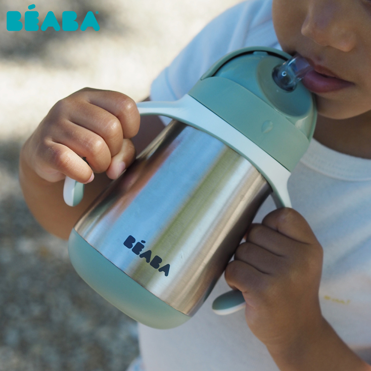 Cana Inox Beaba 250ml Sage Green, 8m+ - imagine 5