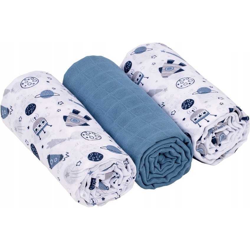Set 3 Scutece Muselina Infantilo Albastru