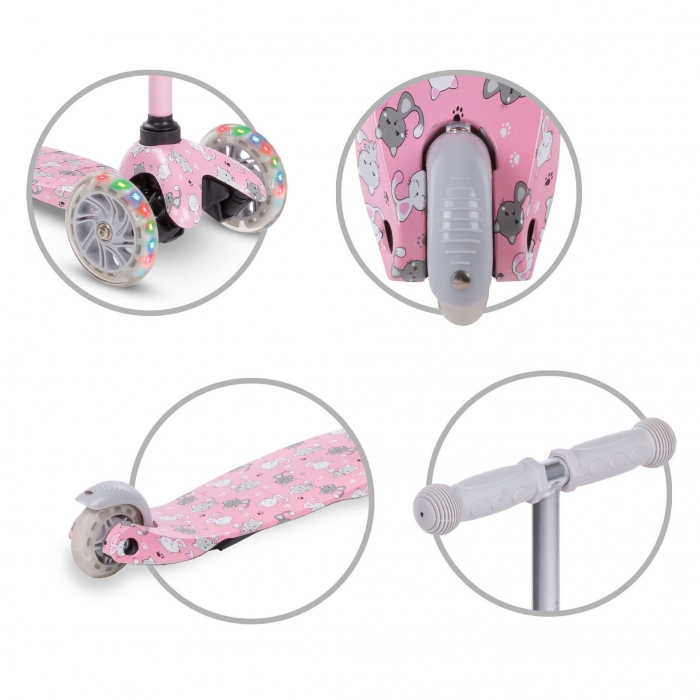 Trotineta Kidwell Uno Cats Roz cu LED - imagine 7