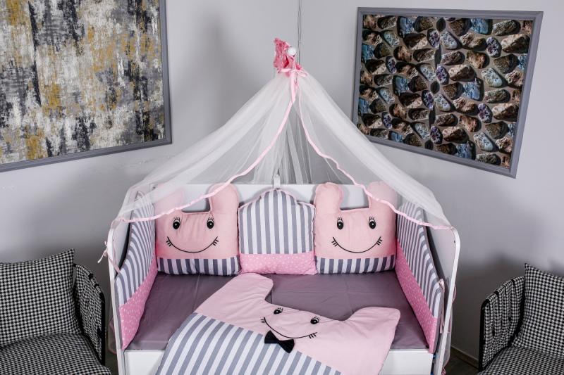 Lenjerie Patut 10 Piese Mykids, Gri-Roz, 120x60 cm