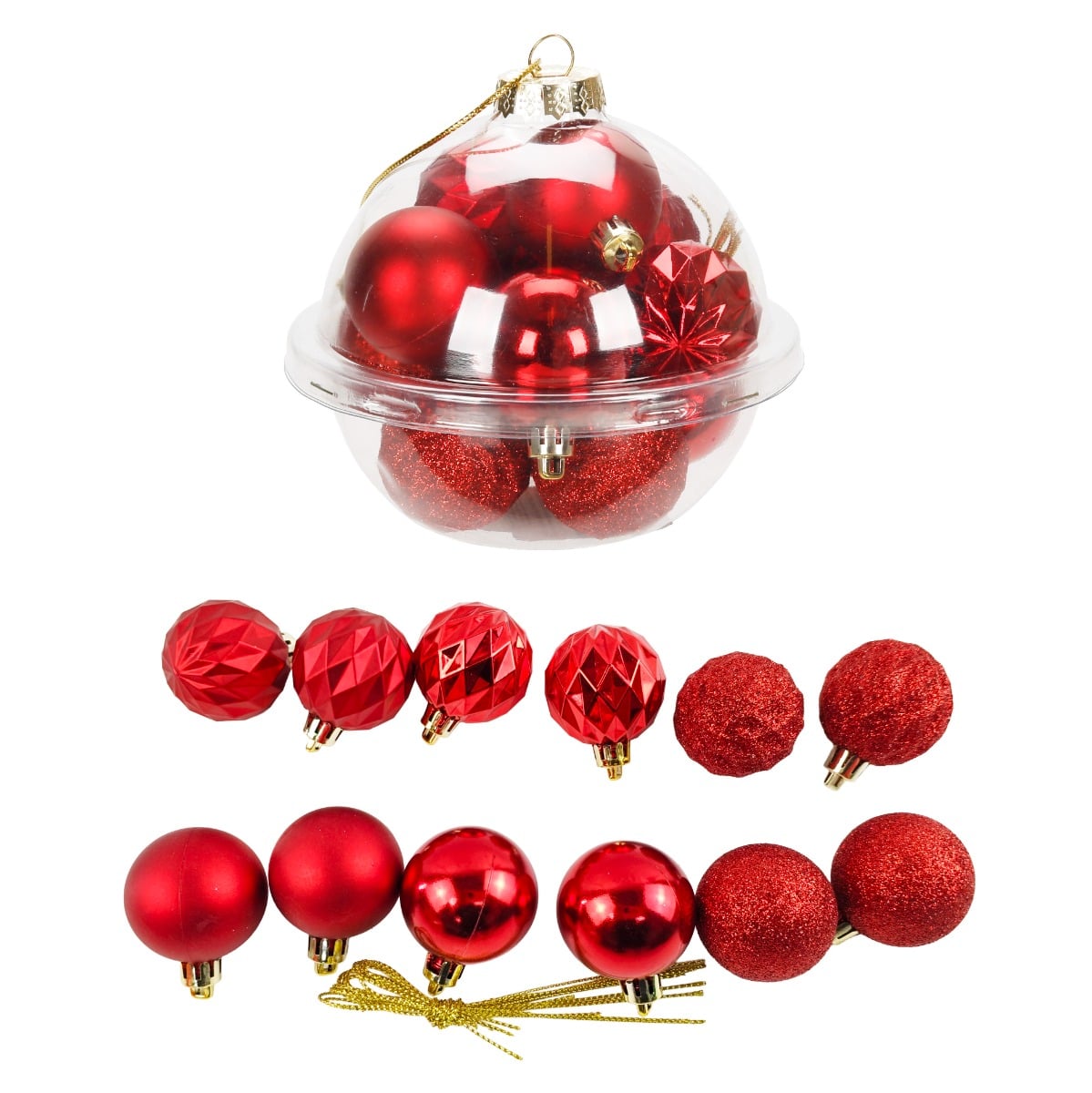 Set Globuri Roșii Alska | 12 Bucăți Crăciun Elegante