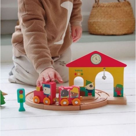 Tren Lemn Djeco Minitrain cu Statie - imagine 5