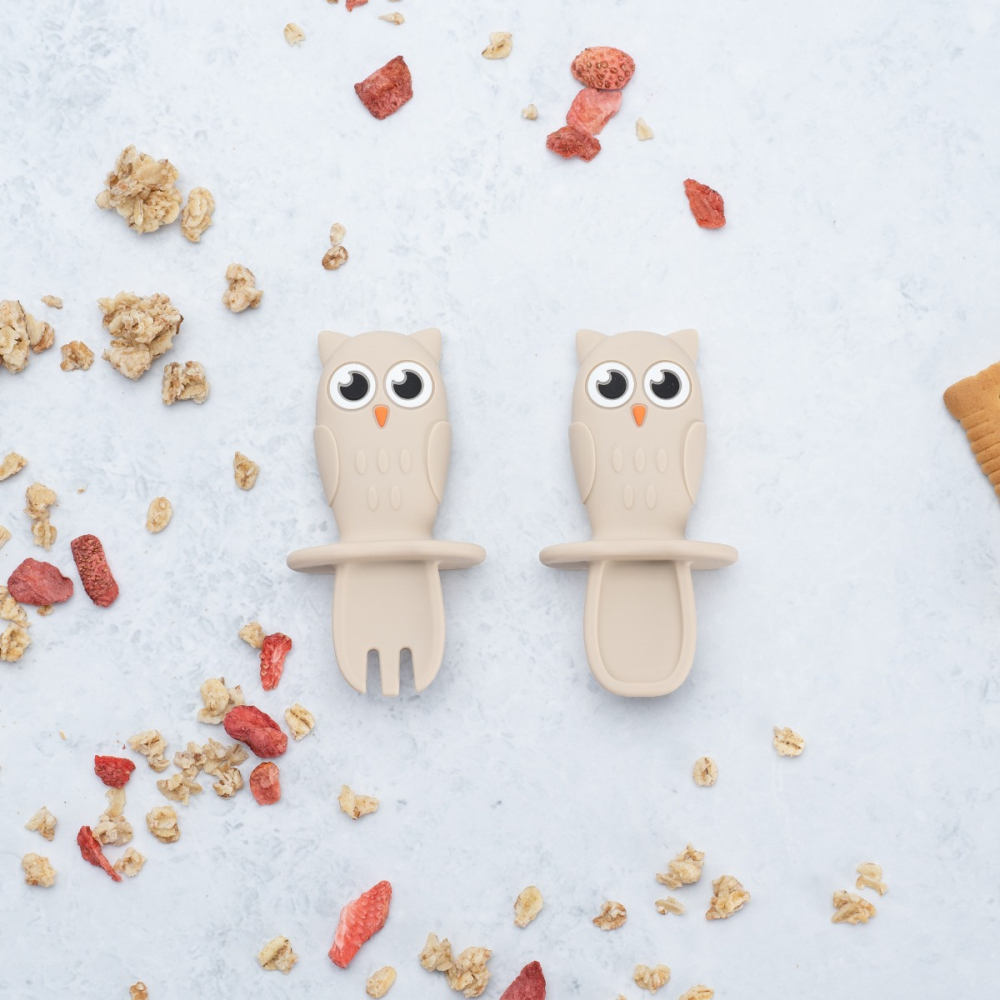 Set Tacămuri Silicon AppeKids OWL Bubble Beige