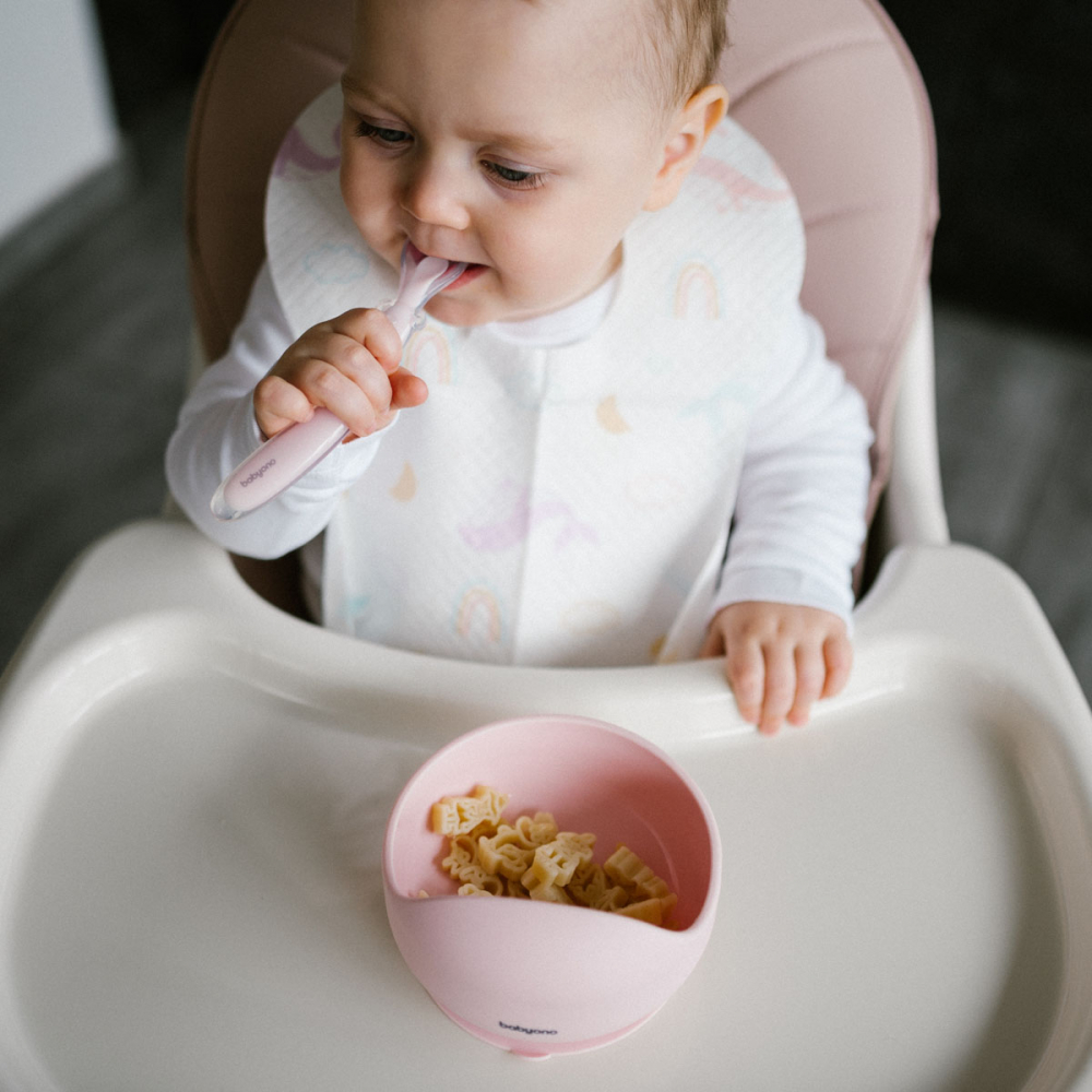 Bol silicon cu ventuza Babyono roz, antrenament mâncare - imagine 10