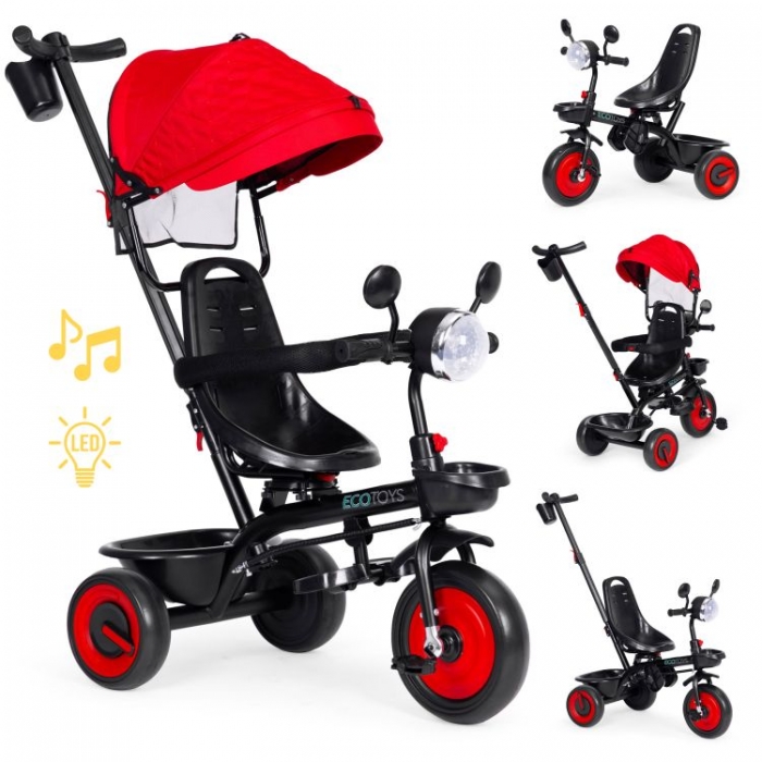Tricicleta Ecotoys 3in1 Rosu | Scaun Rotativ 360°