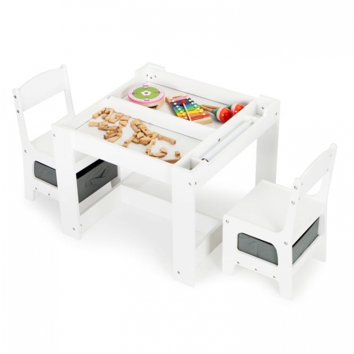 Set masă 2 scaune Ecotoys lemn și tablă de scris