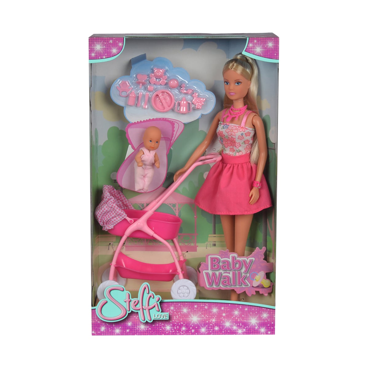 Papusa Steffi Love cu Bebe si Carucior Roz