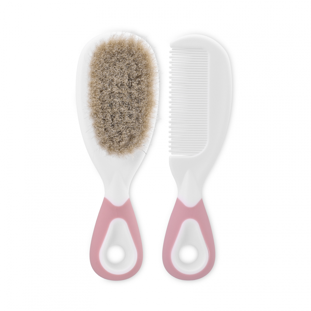 Set pieptan și perie păr natural Lorelli Blush Pink - imagine 2