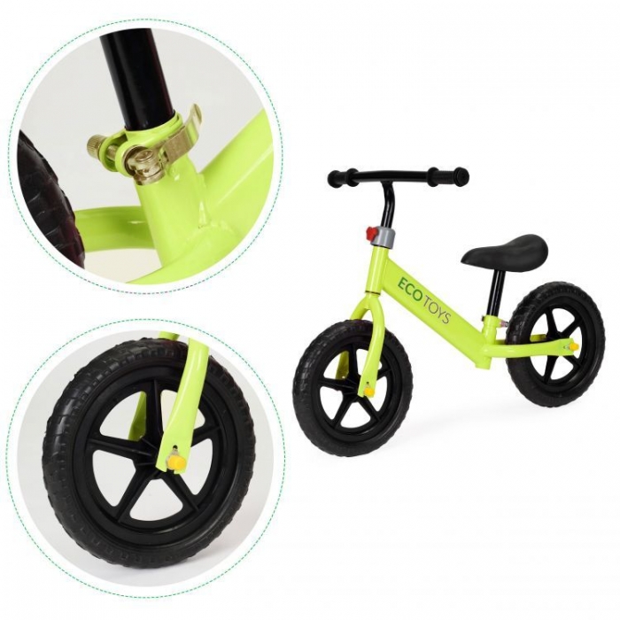 Bicicleta Ecotoys fara pedale Verde, reglabila - imagine 4