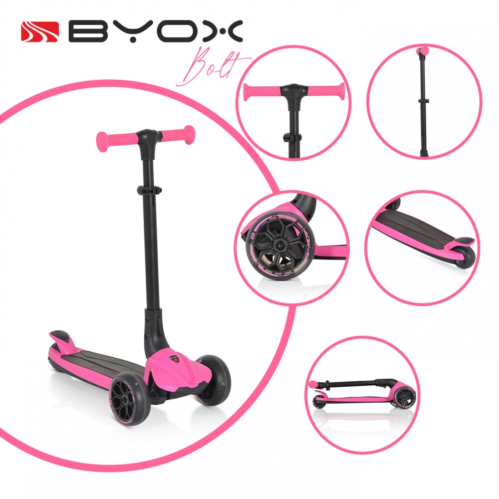 Trotineta Byox Bolt Pink Pliabila, LED, 3 Ani+