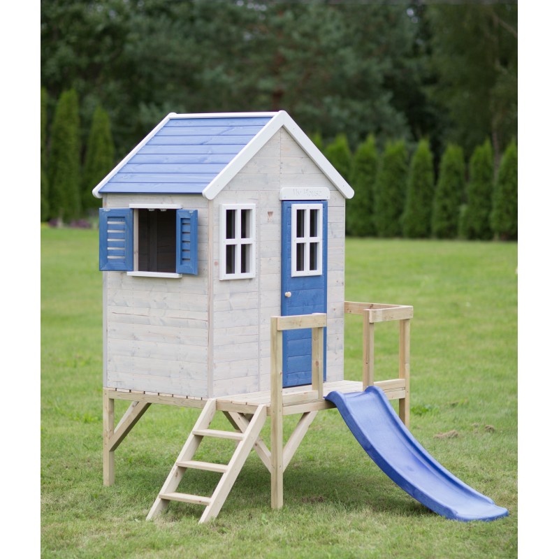 Casuta Gradina Wendi Toys cu Tobogan, Albastru - imagine 3