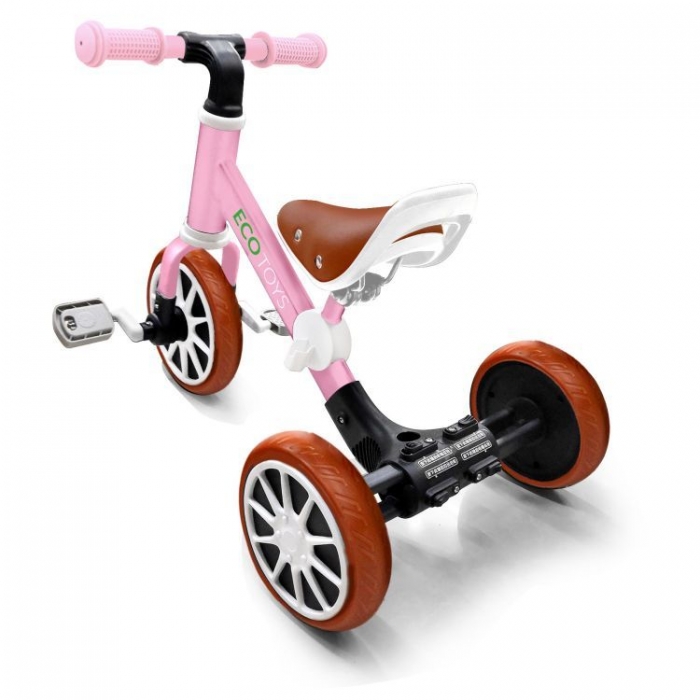Tricicleta Ecotoys 3 in 1 Roz, Transformabilă