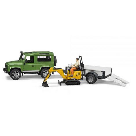 Bruder Land Rover Defender cu Remorcă și Excavator - imagine 2