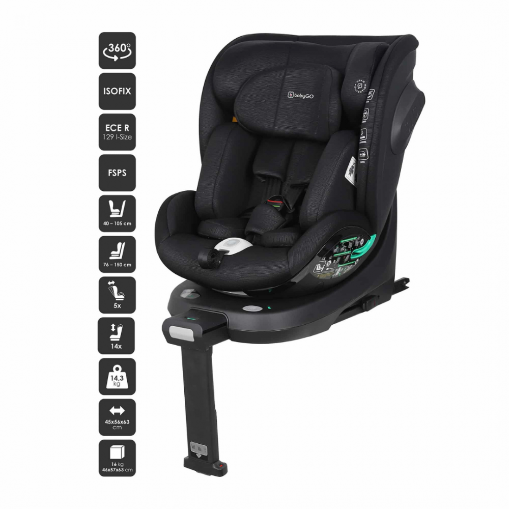 Scaun Auto BabyGo Prime 360 Rotativ, Negru, R129