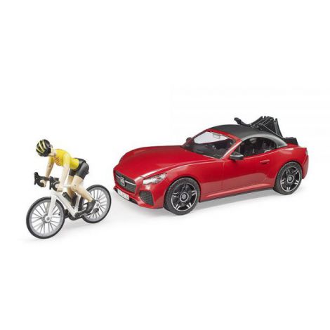 Bruder Masina Roadster cu Bicicleta si Ciclist