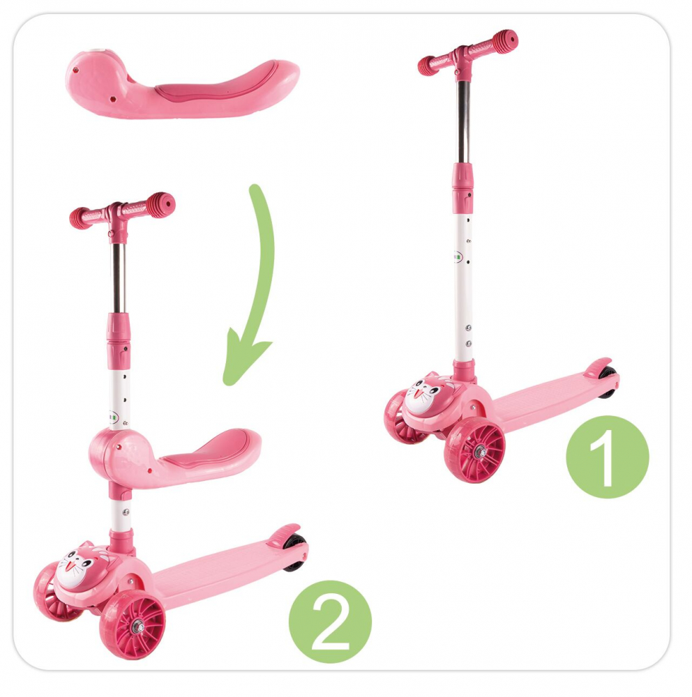 Trotineta 2 in 1 Malplay cu scaun, LED Pink Kitty - imagine 5