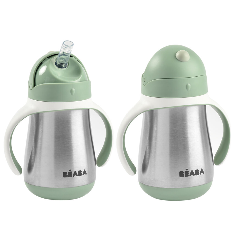 Cana Inox Beaba 250ml Sage Green, 8m+