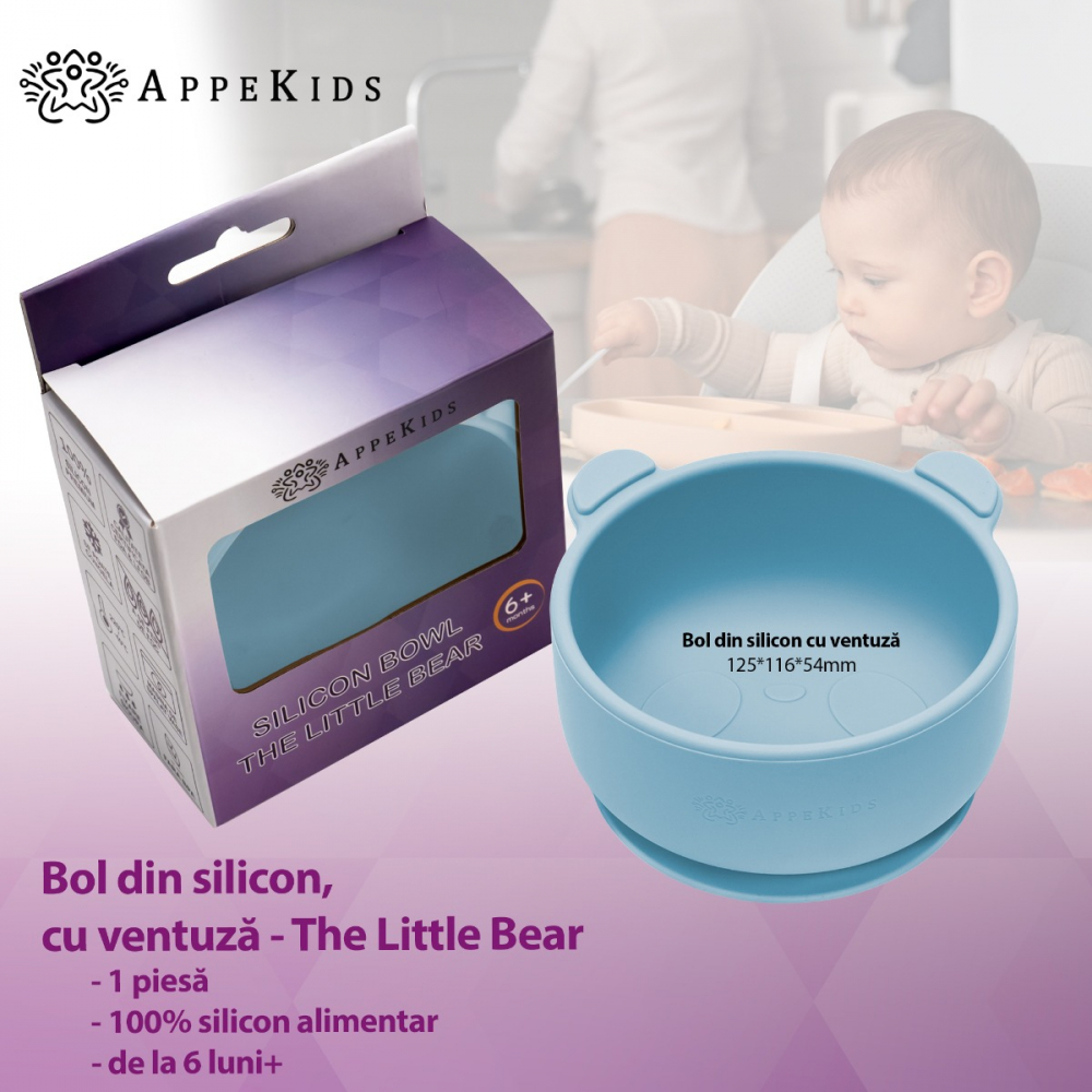 Bol Silicon cu Ventuza AppeKids Aqua Blue