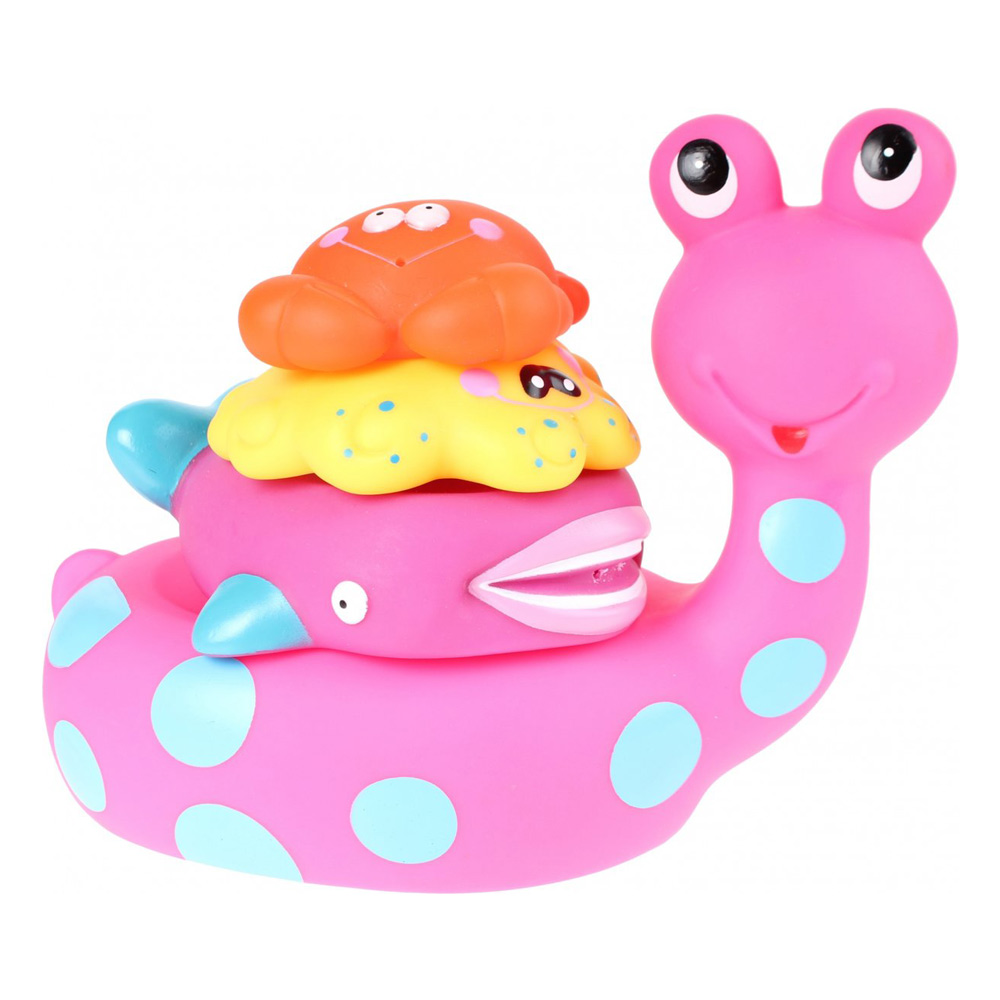 Jucarie de baie melc Eddy Toys, roz, 3 animale - imagine 2