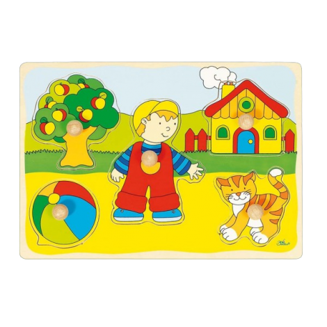 Puzzle Baietel si Pisicuta Goki | Lemn Educational