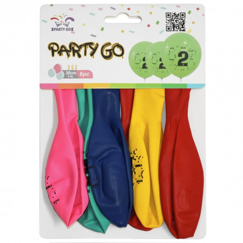 Set 6 Baloane PartyGo Cifra 2, 30cm