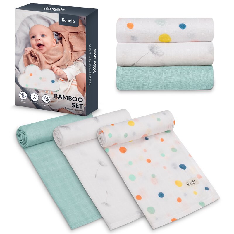 Set 3 Museline Lionelo Dot Bambus 70x70 cm - imagine 2