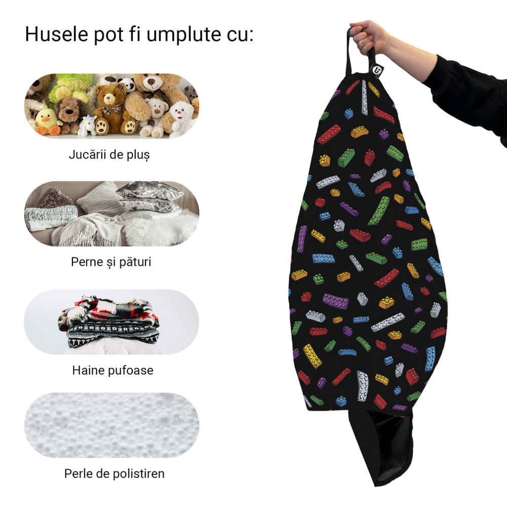 Husa Bean Bag Para XL Updeco, Lego Fundal Negru