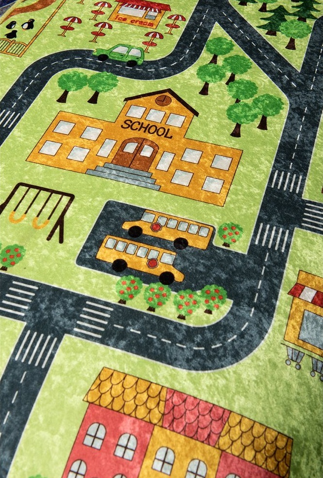 Covor Antiderapant Copii Town Green 150x200 Chilai